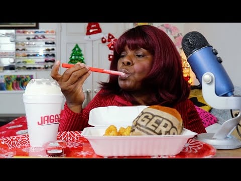 Trying Jaggers Cheese Burger Holiday Peppermint Shake ASMR Eating Sounds