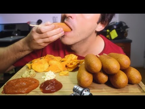 ASMR Corn Dogs with Spicy Korean SammieSauce ( Eating Sounds ) | Nomnomsammieboy