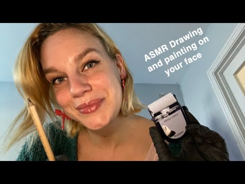 [ASMR] Drawing and painting features on your face ( Gloves, face touching, measuring etc…) ✏️