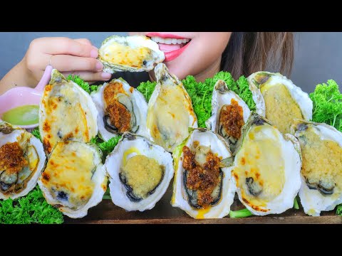 ASMR EATING GRILLED OYSTER WITH CHESSE , SPICY SATAY, GARLIC SAUCE , EATING SOUND | LINH-ASMR