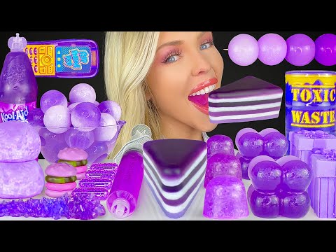 ASMR PURPLE DESSERTS, GRAPE KOOL AID, GRAPE MOCHI, CHRISTMAS CAKESICLE LAYERED JELLO CAKE MUKBANG 먹방