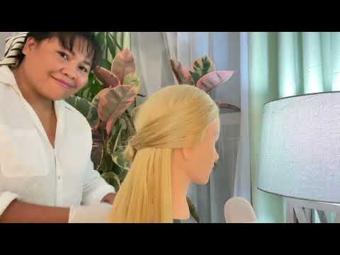 ASMR  Hair Fixing [ Finishing Touches ]  Hair Style , Hair Play , with Latex Gloves Sound🧤😆🥱