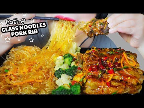 ASMR STIR FRIED GLASS NOODLES X VEGETABLES X ANCIENT PORK RIBS EATING SOUNDS | LINH-ASMR