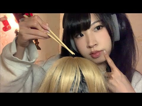 ASMR scalp check, bugs searching, combing w/ chopsticks, tweezer, q-tip | no talking