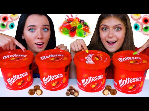 ASMR Maltesers Food Challenge (Tik Tok Jelly Fruit, Wax Candy, Gummy Eyeballs)