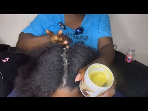 Asmr✨Oiling and greasing my sisters scalp with vitamin E and Shea butter, Bubblegum cracking.