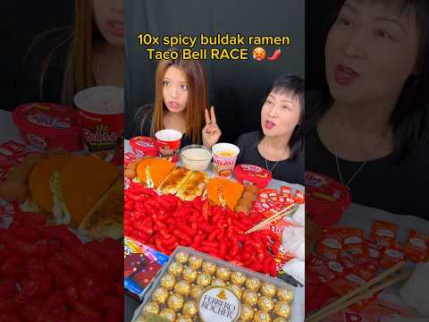 10x spicy buldak ramen and Taco Bell burritos race! #food #eating #mukbang #noodles #challenge