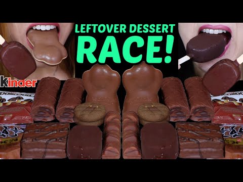 ASMR LEFTOVER DESSERT RACE! GIANT KINDER FIGURINES, MINI DOVE ICE CREAM BARS, YAKGWA, ROLL CAKE 먹방