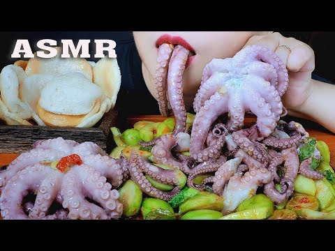 ASMR SOAKED OCTOPUS WITH GREEN MANGO AND AMBARELLA SALLAD CRUNCHY EATING SOUNDS | LINH-ASMR