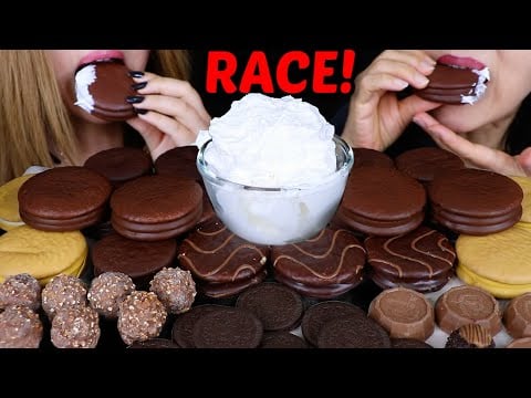 ASMR CHOCO PIE & WHIPPED CREAM RACE! *big bites* 먹방