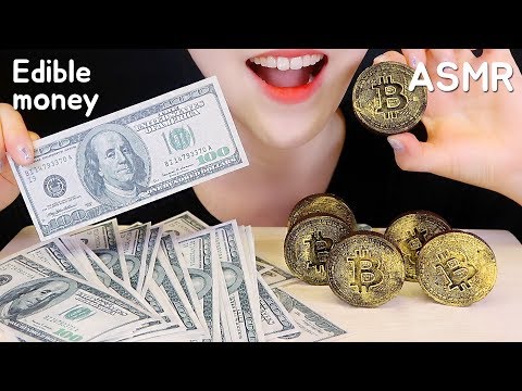EDIBLE MONEY ASMR EDIBLE BITCOIN ASMR CHOCOLATE EATING ASMR WAFER PAPER ASMR