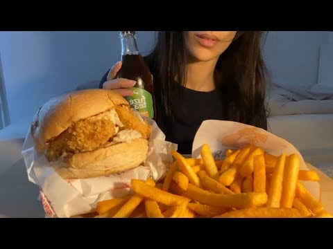 Fried Chicken Burger + Fries 🍔🍟 Mukbang ASMR | no talking