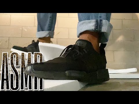 ASMR Crushing 💜Styrofoam with Black Adidas 👟{In a Garage}