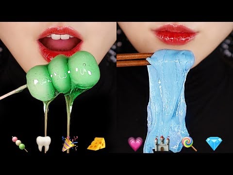 EMOJI FOOD CHALLENGE ASMR MOZZARELLA CHEESE, YAKGWA ETC 🍭
