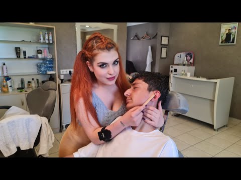 💈NEW REDHEAD LADY BARBER | ASMR FACE, HEAD, EAR MASSAGE & BACK SCRATCHING