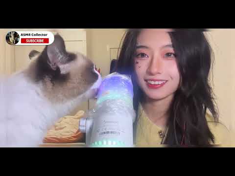 ASMR🎧｜Kitten helps you sleep~ Lip gloss is applied, and the microphone is covered with plastic wrap.