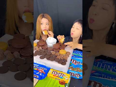 Choco pie and whipped cream race! #food #eating #shorts