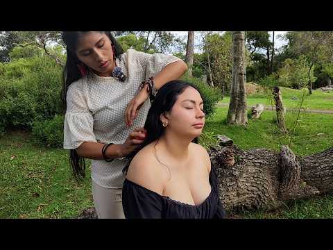 Hair braiding and scalp massage for energy protection