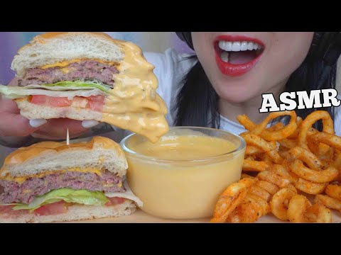 ASMR BEST BURGER CURLY FRIES + CHEESE SAUCE (EATING SOUNDS) LIGHT WHISPERS | SAS-ASMR