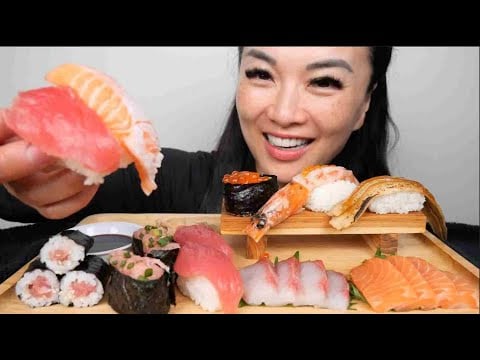 SUSHI SASHIMI PLATTER (ASMR EATING SOUNDS) LIGHT WHISPERS | SAS-ASMR