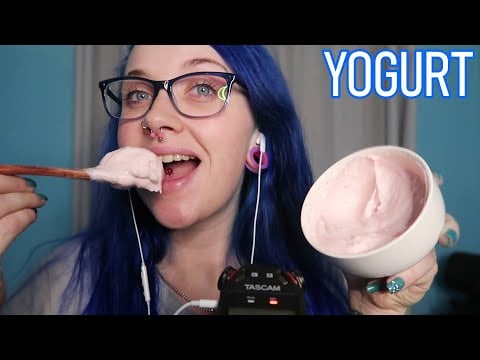 ASMR 🍓Strawberry Pudding Greek Yogurt Eating Sounds🍓