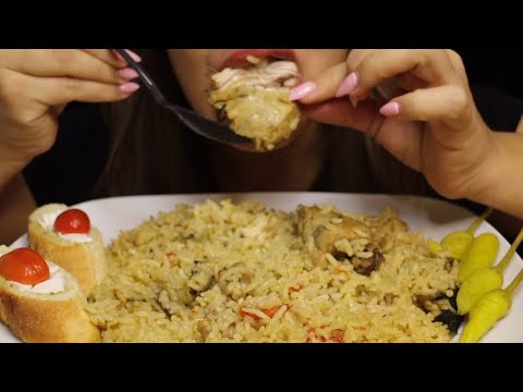ASMR CHICKEN MAQLUBE GARLIC BREAD PEPERONI MUKBANG no talking CREMA ASMR #asmr #mukbang #chicken
