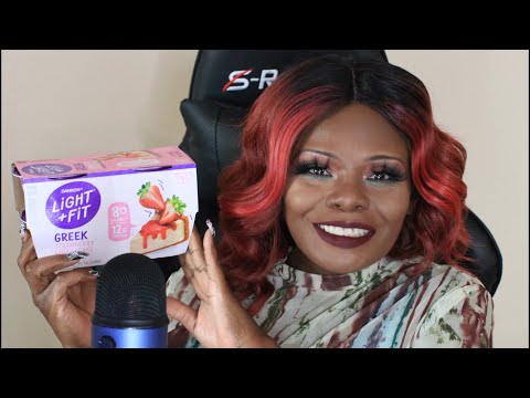 LIGHT+FIT GREEK Strawberry CHEESE CAKE Yogurt ASMR EATING SOUNDS