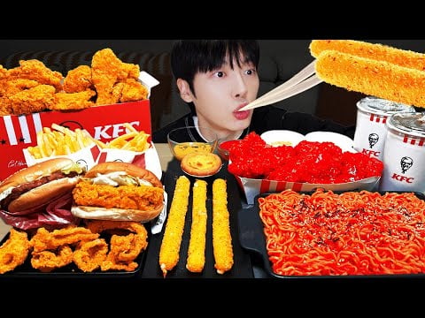 ASMR MUKBANG KFC 양념 치킨먹방! 치즈 햄버거 치즈스틱 후라이드치킨 & CRISPY FRIED CHICKEN CHEESE BURGER EATING SOUND!