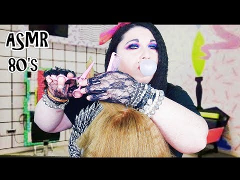 ASMR 80s Hair Salon Roleplay (Haircut, Hair Brushing, Gum Chewing, Real Hair, Gloves, Spray)