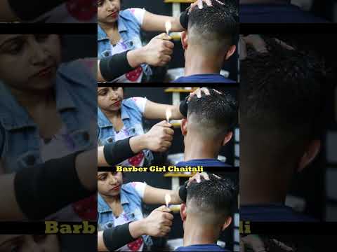 Lady Barber Using Fire For Ear Massage ASMR | Fire Massage On Ear #shorts #barbergirlchaitali #asmr