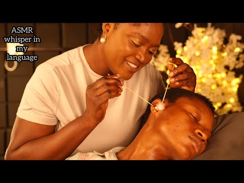 ASMR whisper in my language, ear cleaning,flossing,Nape massage,Traditional Make up, Rain sound