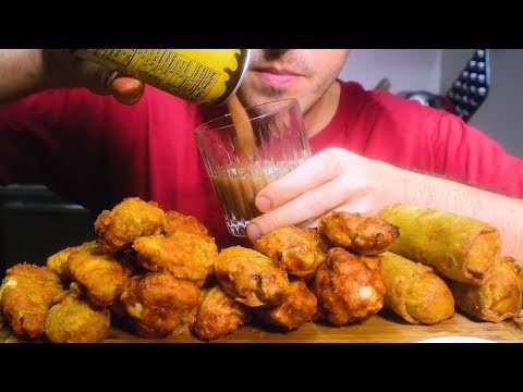 ASMR Buffalo Chicken Wings + Tenders + Egg Rolls ( Eating Sounds ) | Nomnomsammieboy