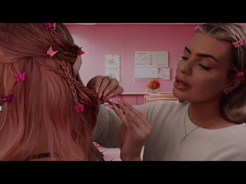 ASMR the cute girl who is OBSESSED w/ you styles your hair in class 💕🎀(hairplay roleplay)