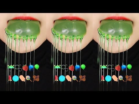 VERTICAL MUKBANG HOLEY WAX CANDY HONEY JELLY ASMR GREEN FOOD ASMR NERI AME CANDY ASMR 💚