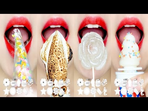 CLEAR & WHITE EMOJI FOOD 투명 & 흰색 이모지 입술 먹방 EATING SOUNDS [ASMR MUKBANG]