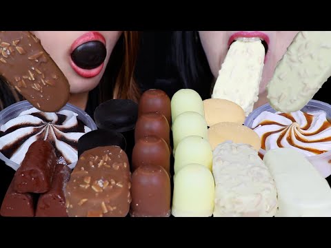 ASMR MINI MILK & WHITE CHOCOLATE MARSHMALLOWS, CARAMEL & CHOCOLATE ICE CREAM SUNDAE, BIG ALMOND BARS