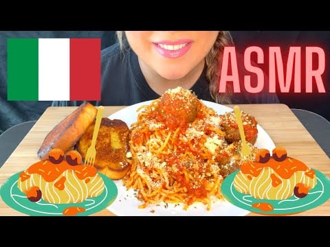 ASMR SPAGHETTI & CHEESY MEATBALLS + CRUNCHY GARLIC BREAD MUKBANG | EATING SOUNDS | Mandy Foods ASMR