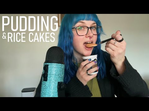 ASMR Eating Salted Caramel Pudding & Chocolate Rice Cakes
