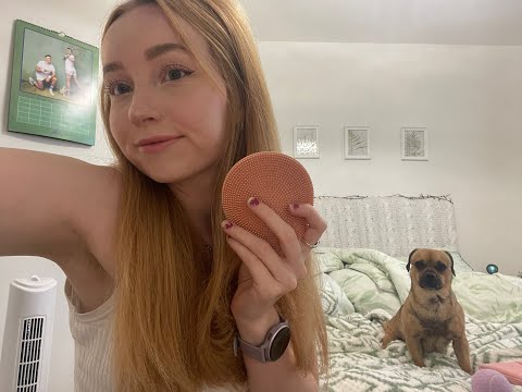 ASMR Sleepy triggers (personal attention, mouth sounds, mic triggers, drawing you) ft my dog