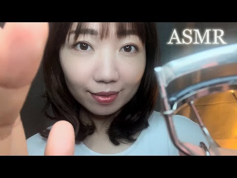 【ASMR】静かな眠りのための心地よいメイクロールプレイ（地声・囁き・タッピング・メイクアップ音・氷水・スポンジ・夏メイク🪷）【睡眠導入】