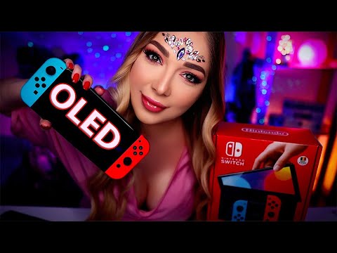 ASMR OLED Nintendo Switch Unboxing (Close-up Whispers, Low Light ASMR, Tapping)