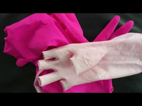 Rubber Gloves💕 LAYERING in PINK💘  Soft & Sexy Kitchen Gloves [[ASMR]]