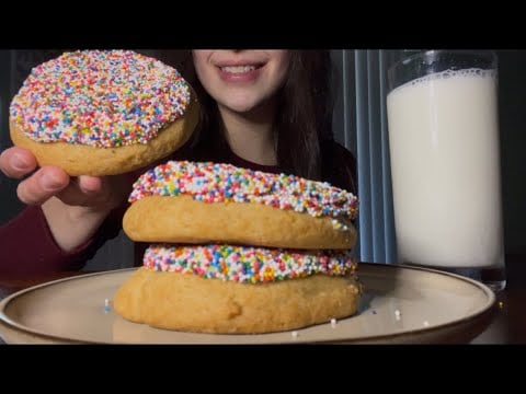 ASMR DOT CAKE CRUMBL COOKIES WITH MILK 