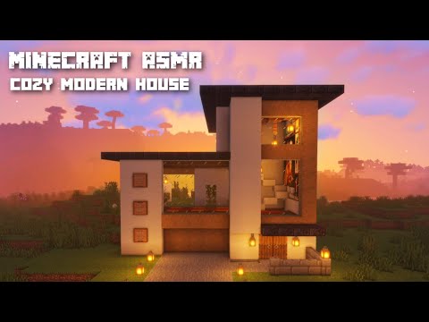 Minecraft ASMR ⛏️ Building a Modern House with a Cozy Courtyard! 🏡