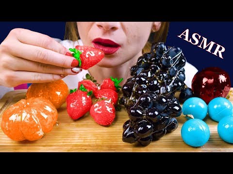 ASMR CANDIED STRAWBERRY, PLUM, GRAPE GUMMY JELLY TANGHULU 딸기 탕후루, 지구젤리, 먹방 EATING SOUNDS