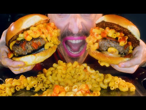 ASMR MESSY EATING MAC & CHEESE BURGERS ! * food sounds no talking mukbang *