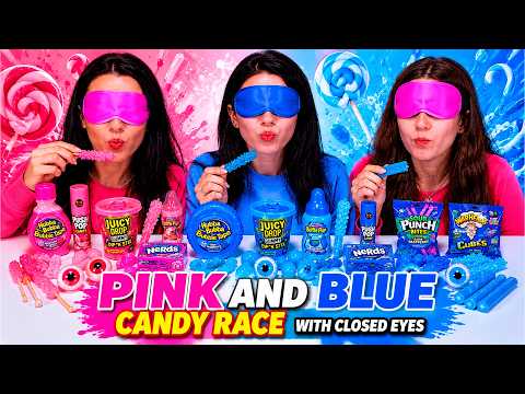 ASMR Pink, Blue, Jelly Candy Race With Closed Eyes Compilation