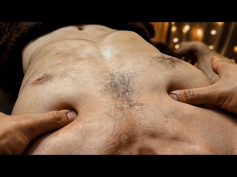 ASMR Abdominal & Chest Massage For Wrestler Man & Relaxing Face & Head Massage