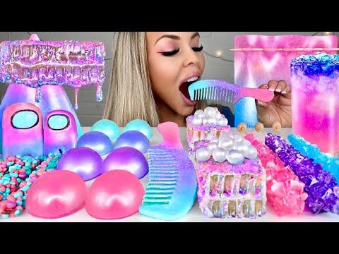 ASMR GALAXY HONEYCOMB, AMONG US, BUTTERFLY PEA TEA, EDIBLE COMB MUKBANG 먹방