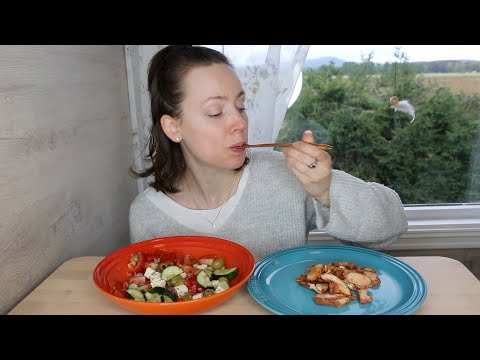 ASMR Whisper Eating Sounds | Greek Salad & Chicken | Mukbang 먹방